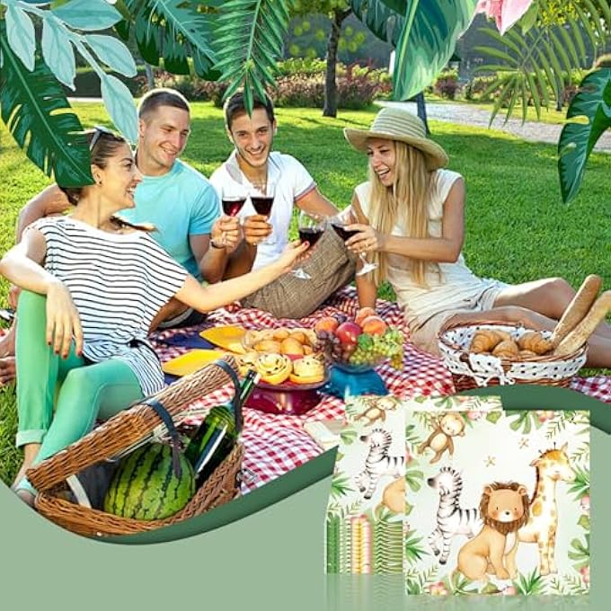 NAPKINS FOR CHILDREN'S BIRTHDAY PARTY, JUNGLE PARTY MOTIF ANIMALS, JUNGLE BIRTHDAY DECORATION, 33 X 33 CM, WILD 1ST BIRTHDAY DECORATION, FOREST ANIMALS, BIRTHDAY NAPKINS (CUTE) - Image 5